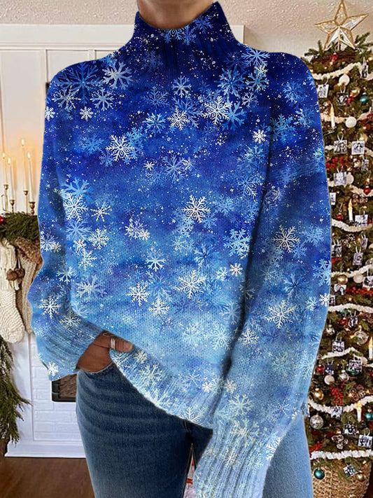 Women's Snowflake Gradient Pattern Warm Casual Turtleneck Sweater