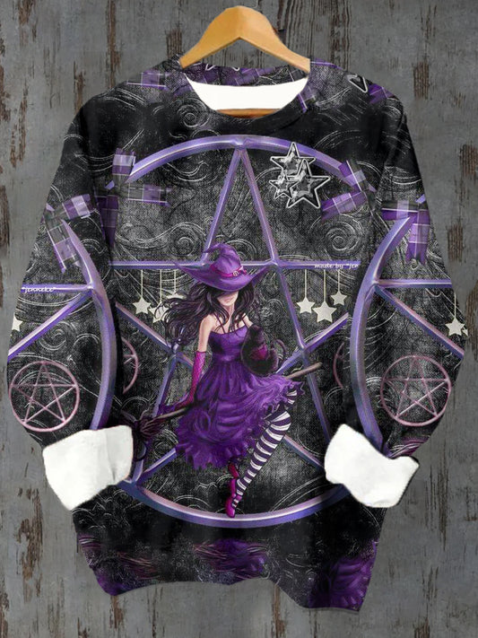 Unisex Witch Star Chart Tarot Card Pattern Casual Round Neck Long Sleeve Sweatshirt