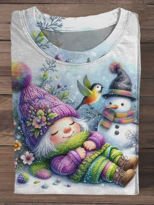 Fashion Elegant Christmas Art Print Round Neck Short Sleeve T-Shirt Top