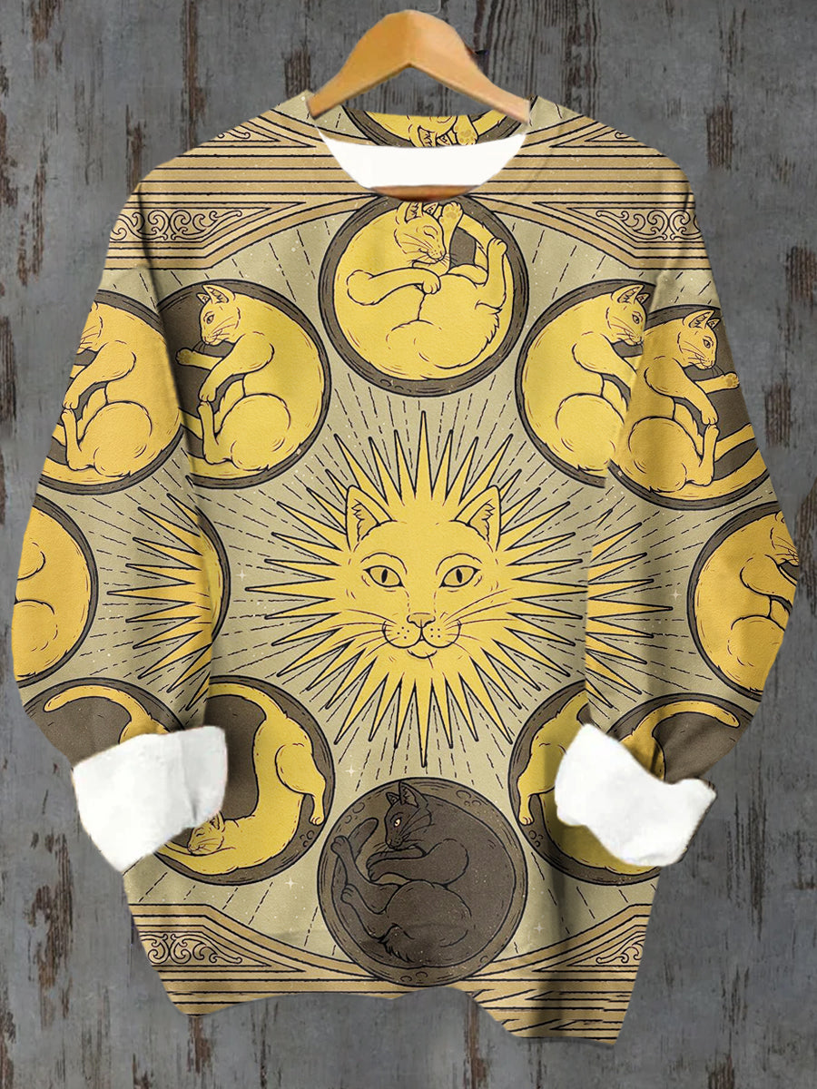 Unisex Tarot Card Cat Astrolabe Pattern Casual Round Neck Long Sleeve Sweatshirt