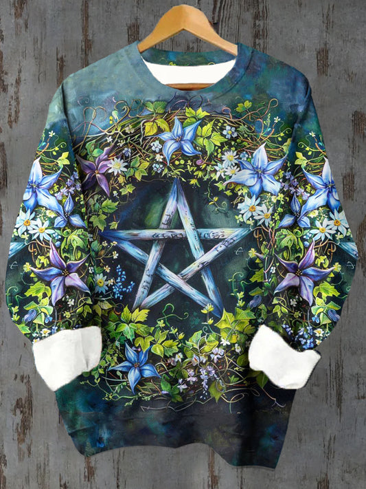 Unisex Tarot Card Astrology Flower Pattern Casual Round Neck Long Sleeve Sweatshirt