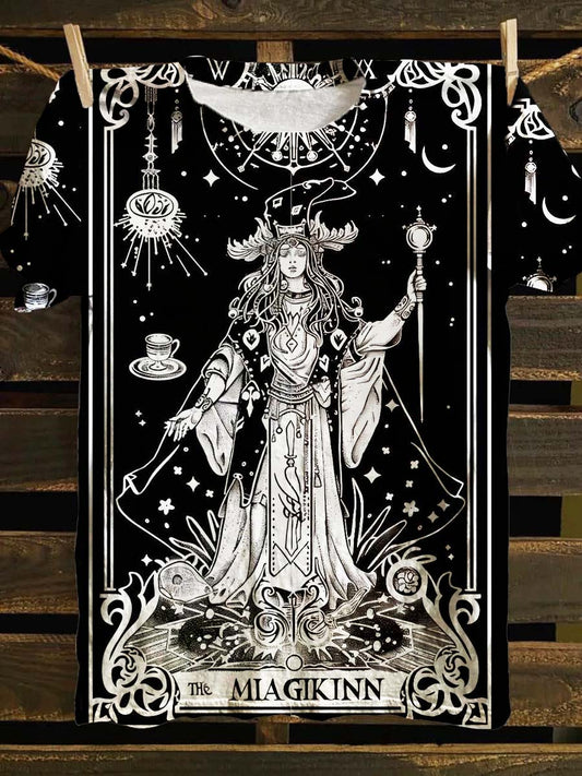 Unisex Tarot Witch Astrology Pattern Casual Round Neck Short Sleeve T-Shirt