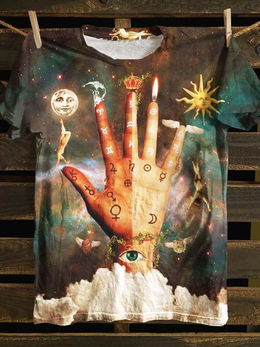 Unisex Palmistry Pattern Casual Round Neck Short Sleeve T-Shirt