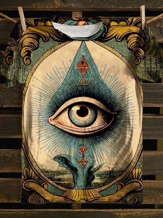 Unisex Tarot Card All Seeing Eye Pattern Casual Round Neck Short Sleeve T-Shirt