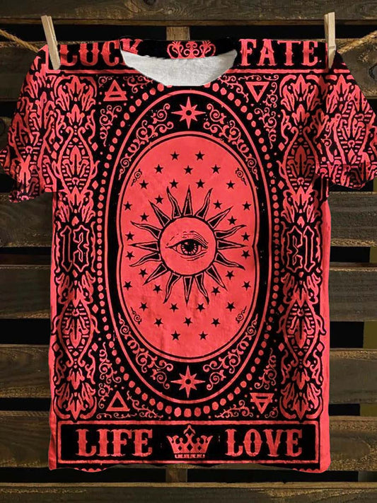 Unisex Tarot Card All Seeing Eye Pattern Casual Round Neck Short Sleeve T-Shirt