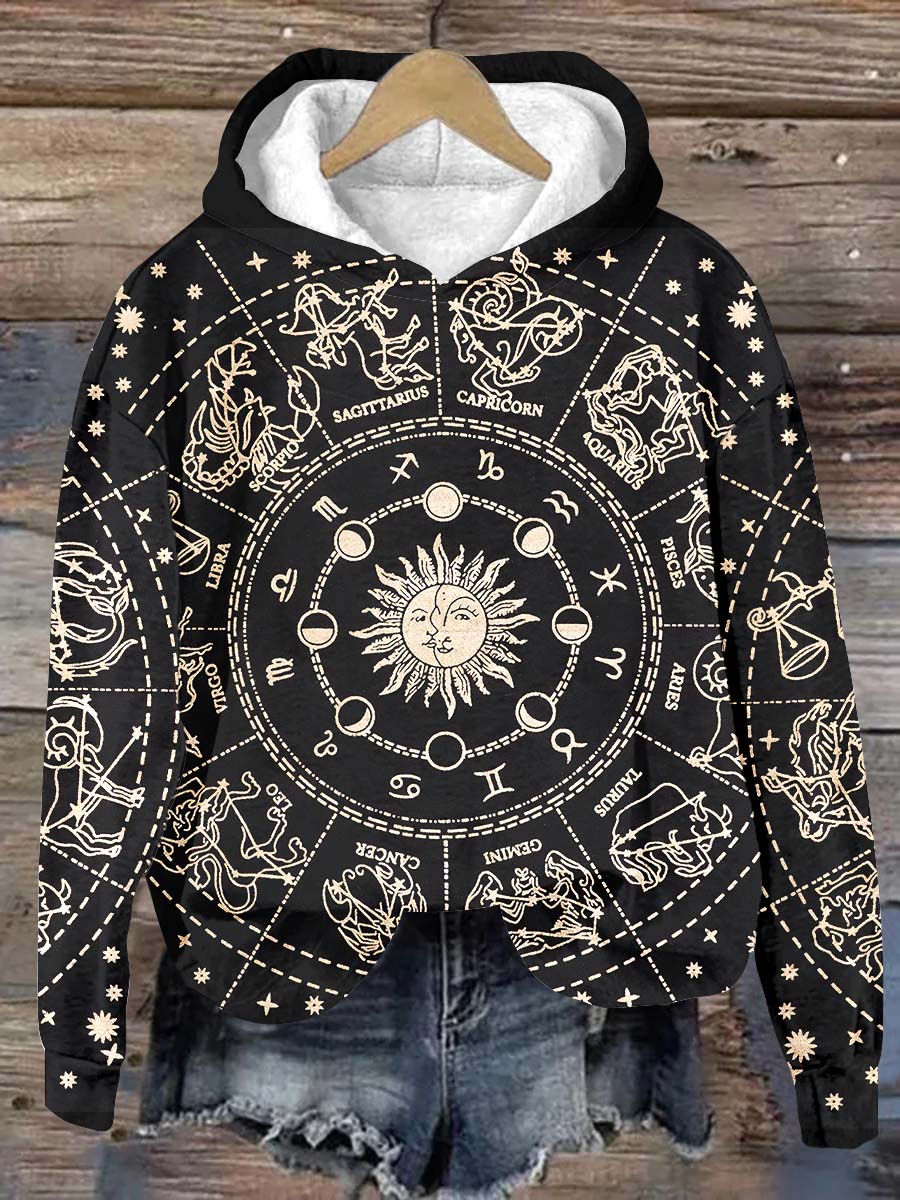 Unisex Tarot Sun and Moon Graphic Casual Hooded Sweatshirt