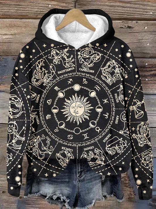 Unisex Tarot Sun and Moon Graphic Casual Hooded Sweatshirt