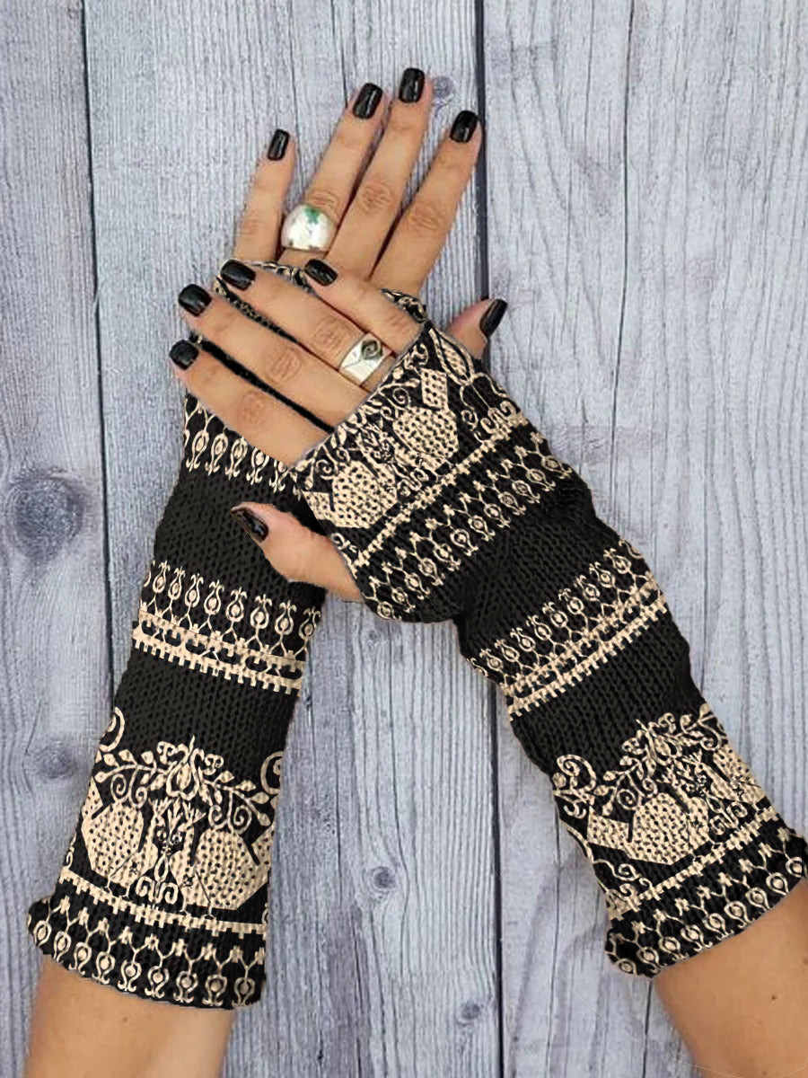 Women's Retro Ethnic Pattern Printed Knitted Gloves