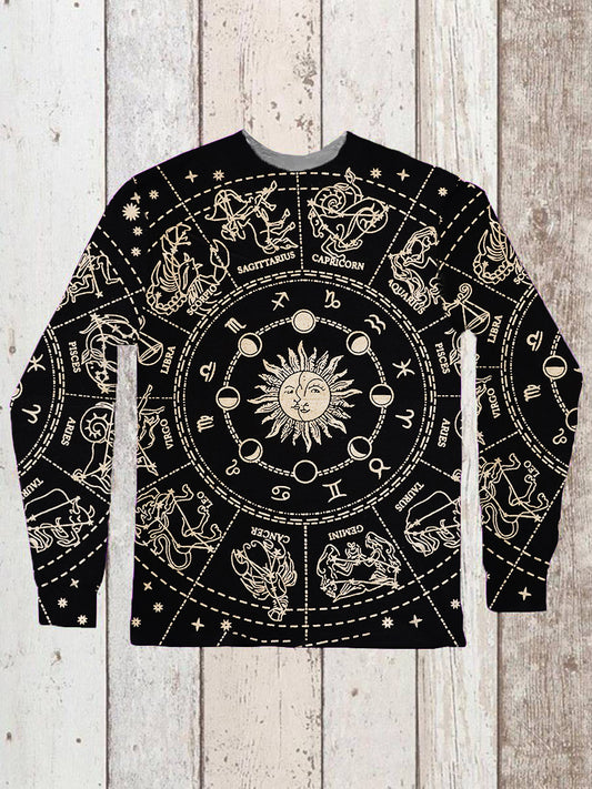 Unisex Tarot Sun and Moon Pattern Casual Crew Neck Long Sleeve T-shirt