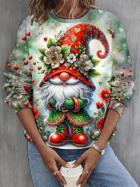 Women's Fashion Elegant Christmas Art Print Long Sleeve Casual Sweatshirt