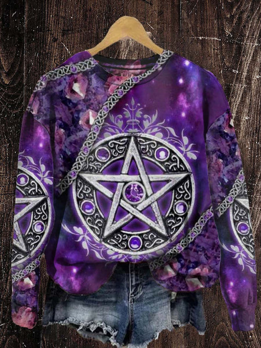 Unisex Tarot Pentagram Pattern Casual Round Neck Long Sleeve Sweatshirt