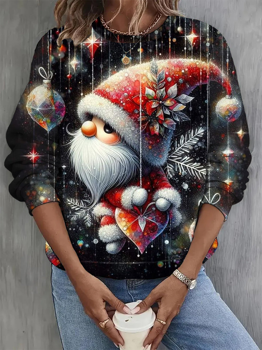 Women's Fashion Elegant Christmas Art Print Long Sleeve Casual Sweatshirt