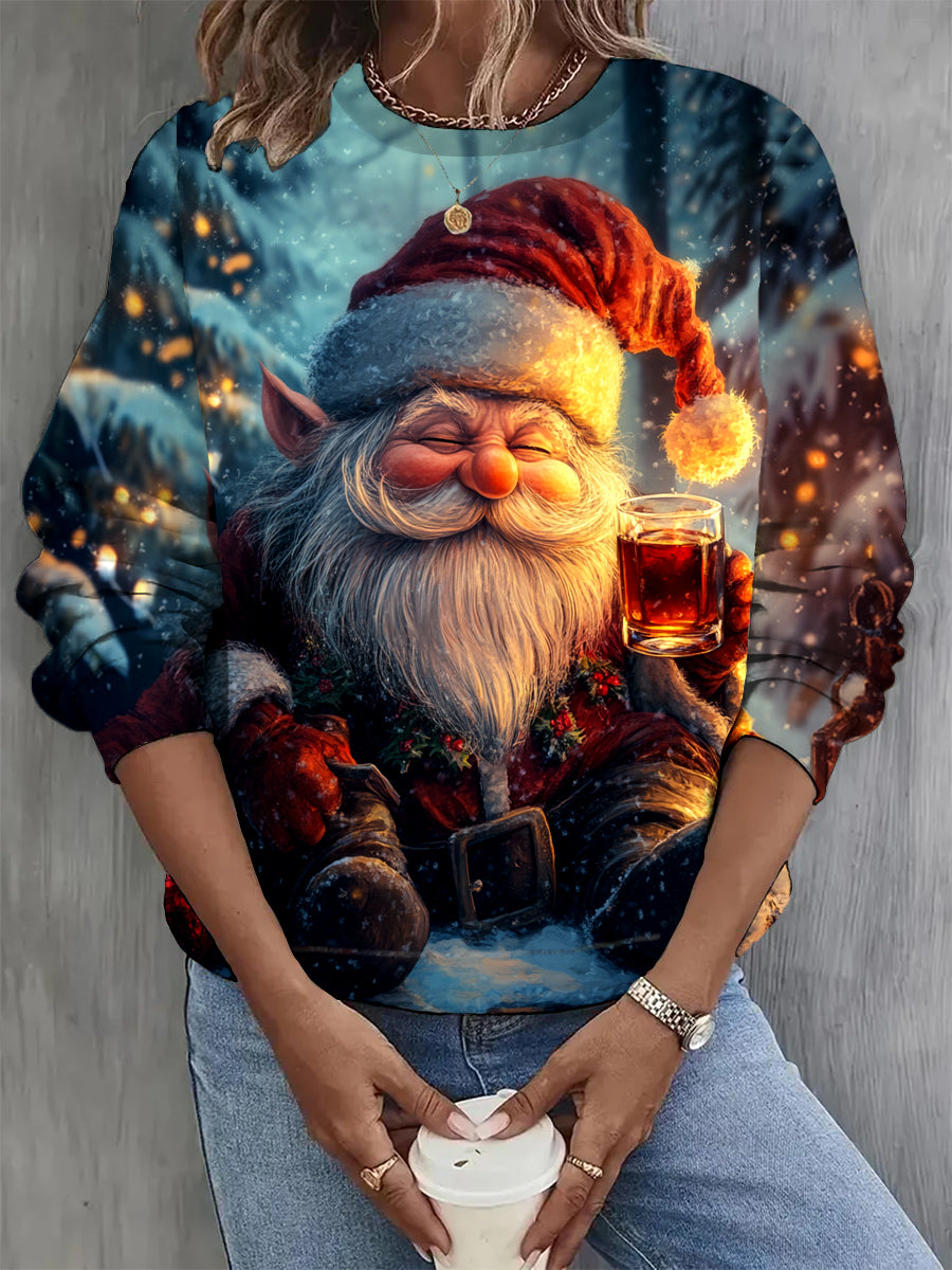 Women's Fashion Elegant Christmas Art Print Long Sleeve Casual Sweatshirt