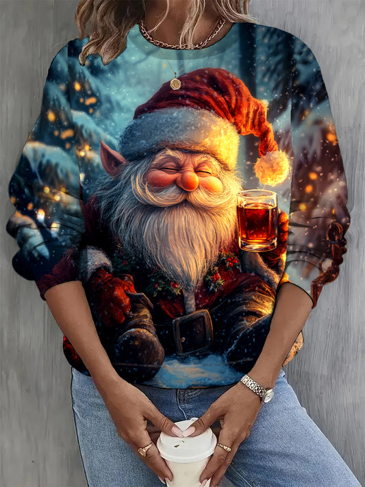 Women's Fashion Elegant Christmas Art Print Long Sleeve Casual Sweatshirt