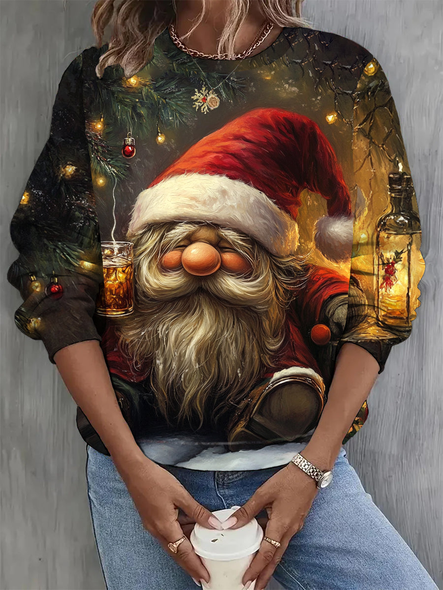 Women's Fashion Elegant Christmas Art Print Long Sleeve Casual Sweatshirt