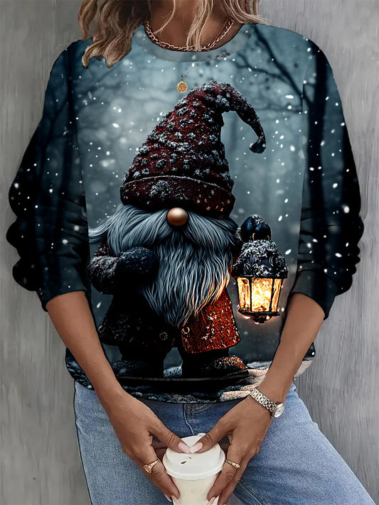 Women's Fashion Elegant Christmas Art Print Long Sleeve Casual Sweatshirt