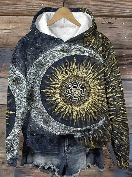 Unisex Tarot Sun and Moon Pattern Casual Hooded Long Sleeve Sweatshirt