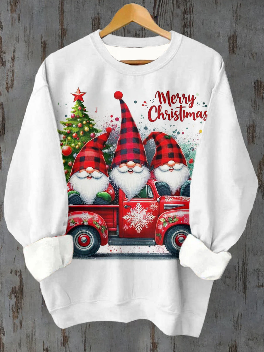 Unisex Christmas Gnome Pattern Casual Crew Neck Sweatshirt