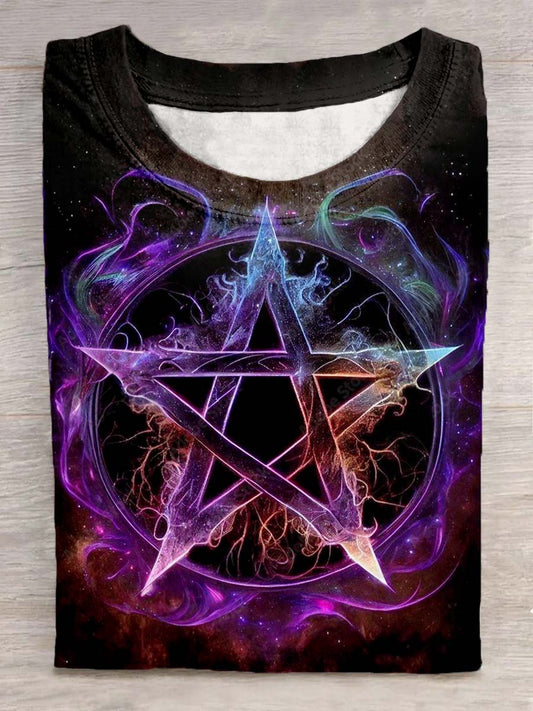 Unisex Tarot Pentacle Pattern Casual Round Neck Short T-Shirt