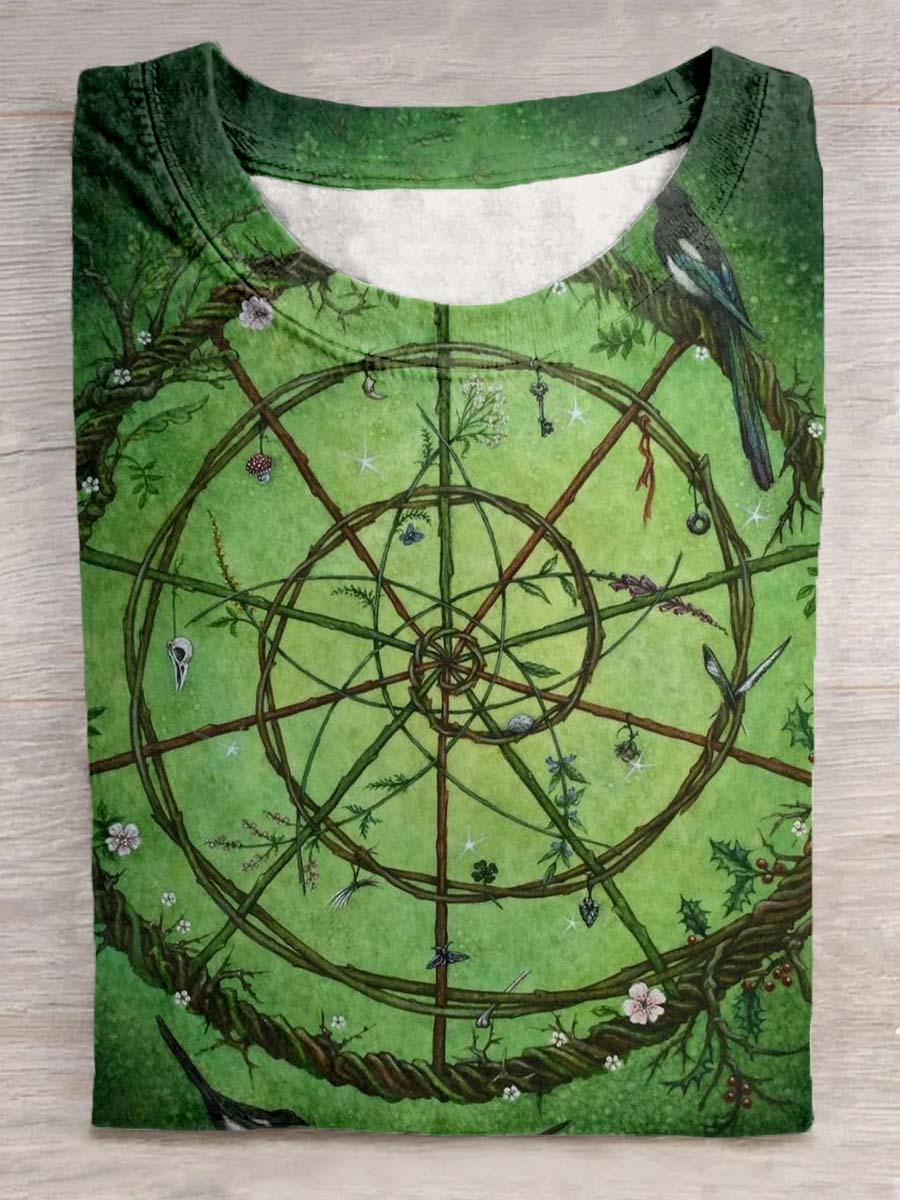 Unisex Tarot Card Pattern Casual Round Neck Short T-Shirt