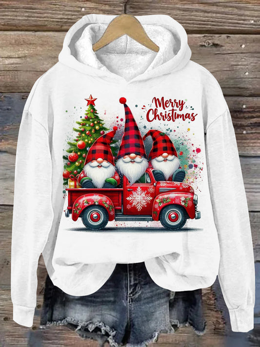 Unisex Christmas Gnome Graphic Casual Hooded Sweatshirt