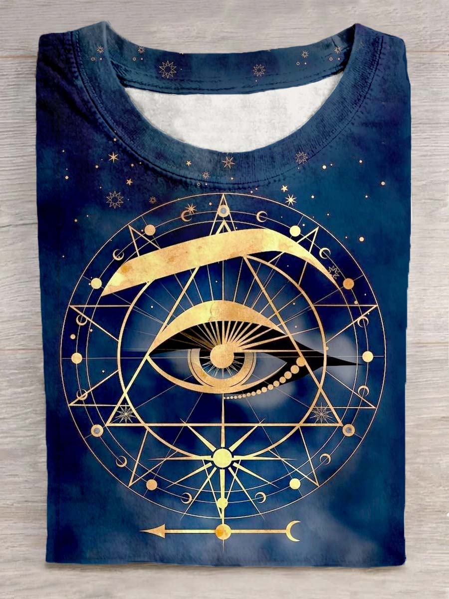 Unisex Tarot Card All Seeing Eye Pattern Casual Round Neck Short T-Shirt