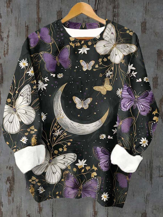 Unisex Tarot Moon Butterfly Pattern Casual Round Neck Long Sleeve Sweatshirt