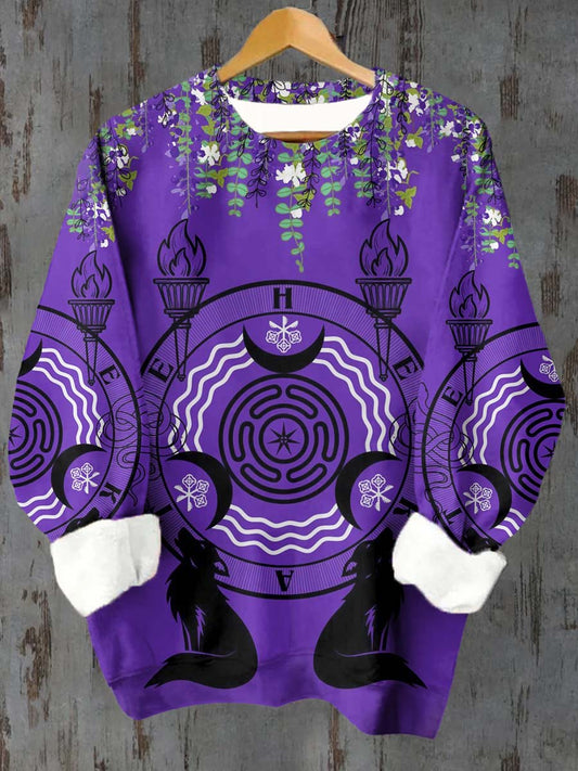 Unisex Tarot Wolf Symbol Pattern Casual Round Neck Long Sleeve Sweatshirt