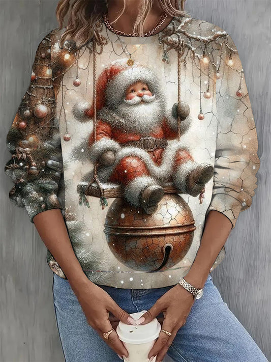 Women's Fashion Elegant Christmas Art Print Long Sleeve Casual Sweatshirt