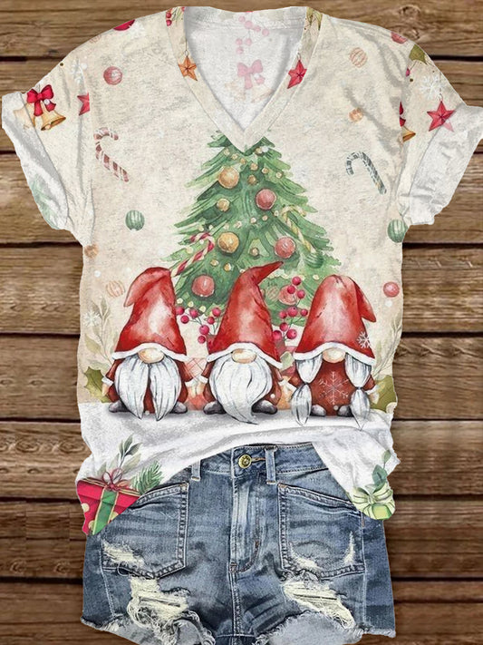 Fashionable And Elegant Christmas Art Print V-Neck Short-Sleeved T-Shirt