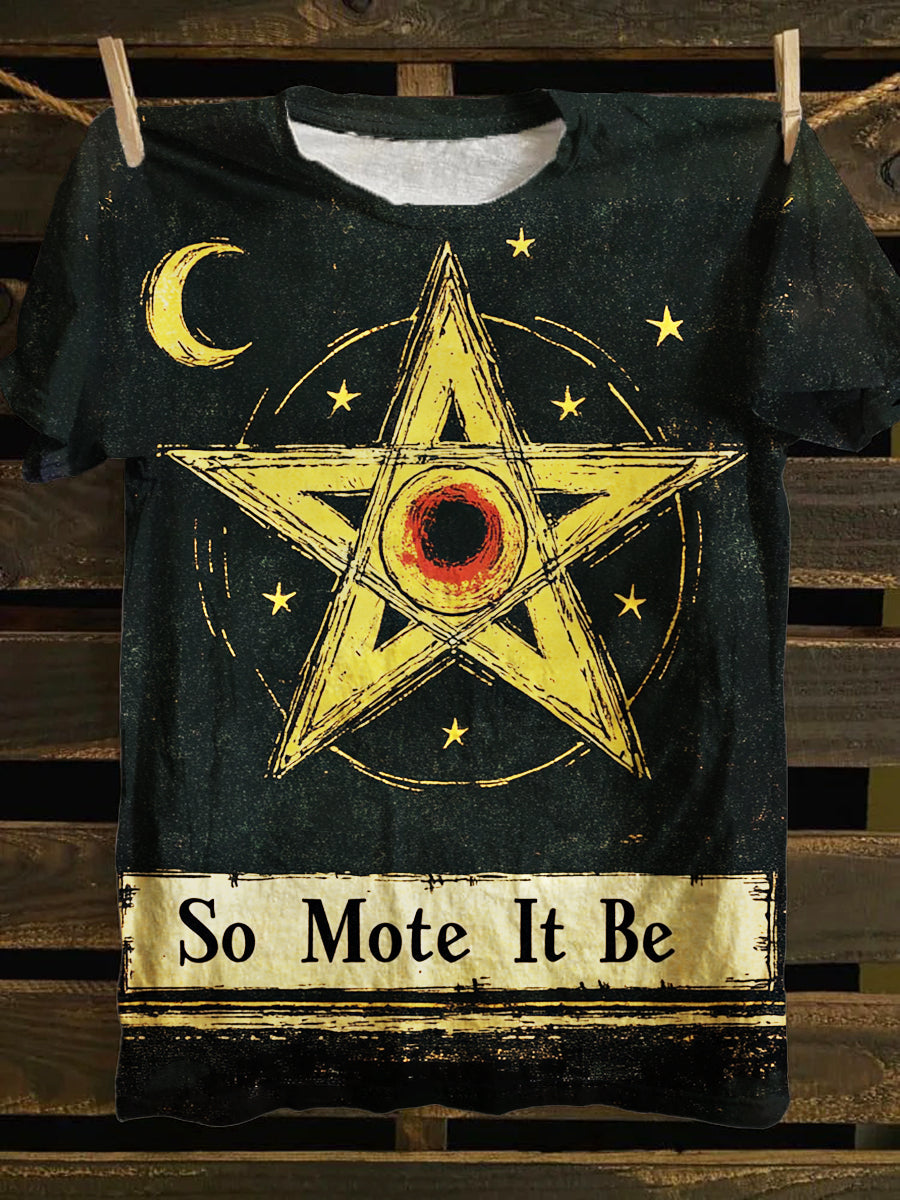 Unisex Tarot Pentacle Pattern Casual Round Neck Short T-Shirt