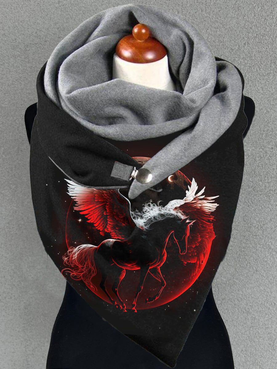 Women's Angel Horse Pattern Print Casual Warm Scarf