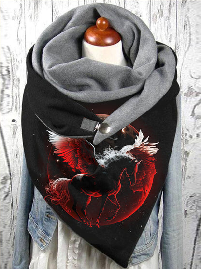 Women's Angel Horse Pattern Print Casual Warm Scarf