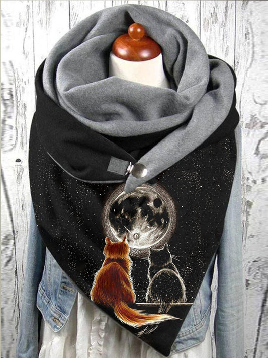 Women's Cat Star Moon Print Casual Warm Scarf