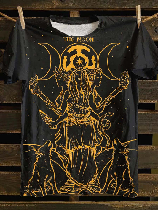 Unisex March Goddess Tarot Card Pattern Casual Round Neck Short Sleeve T-Shirt