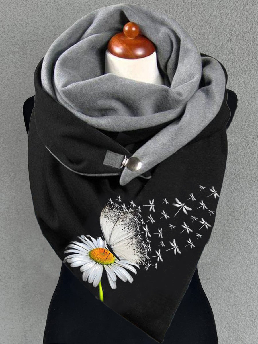 Women's Daisy Butterfly Dragonfly Print Casual Warm Scarf