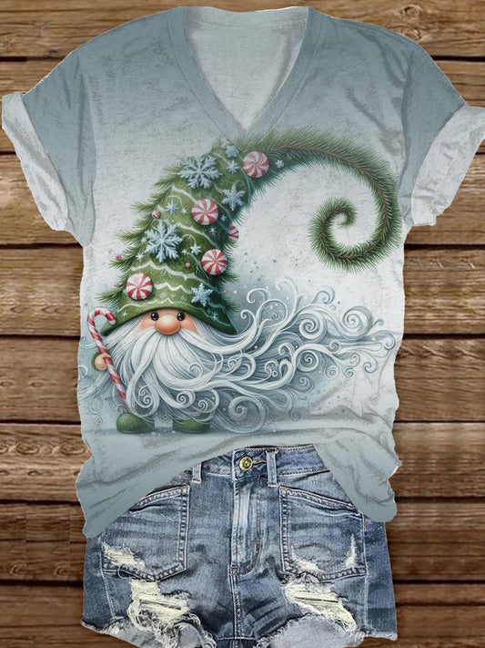 Fashionable And Elegant Christmas Art Print V-Neck Short-Sleeved T-Shirt