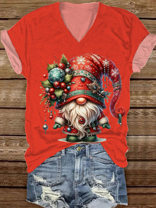 Fashionable And Elegant Christmas Art Print V-Neck Short-Sleeved T-Shirt