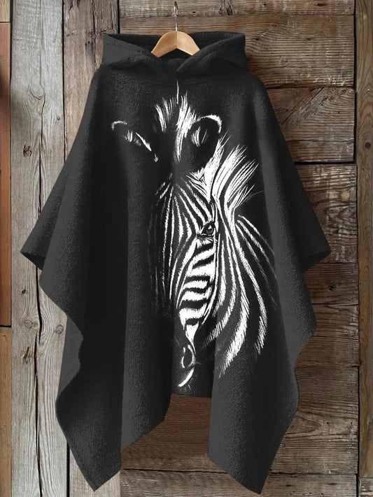 Unisex Zebra Pattern Hooded Casual Warm Shawl