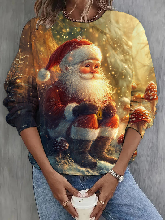 Women's Fashion Elegant Christmas Art Print Round Neck Long Sleeve Sweatshirt