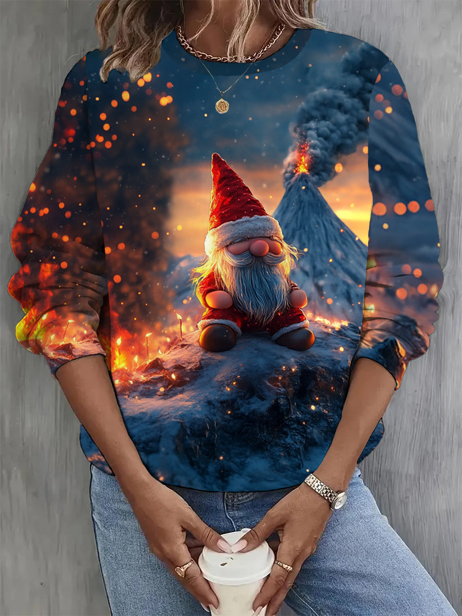 Women's Fashion Elegant Christmas Art Print Round Neck Long Sleeve Sweatshirt