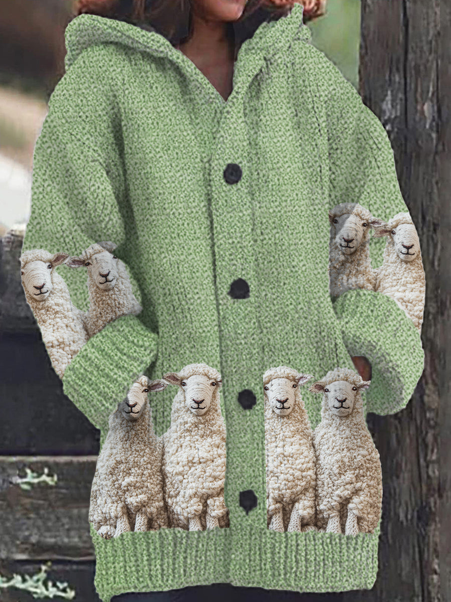 Women's Alpaca Pattern Casual Warm Knitted Hooded Cardigan