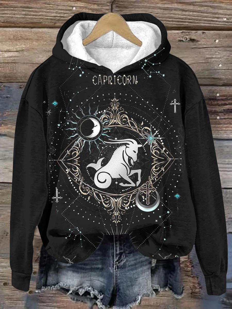 Unisex Tarot card zodiac pattern casual hooded sweatshirt