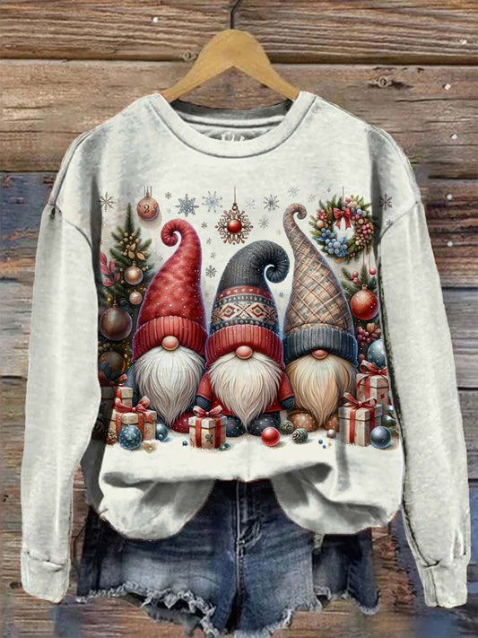 Unisex Christmas Gnome Pattern Casual Round Neck Long Sleeve Sweatshirt