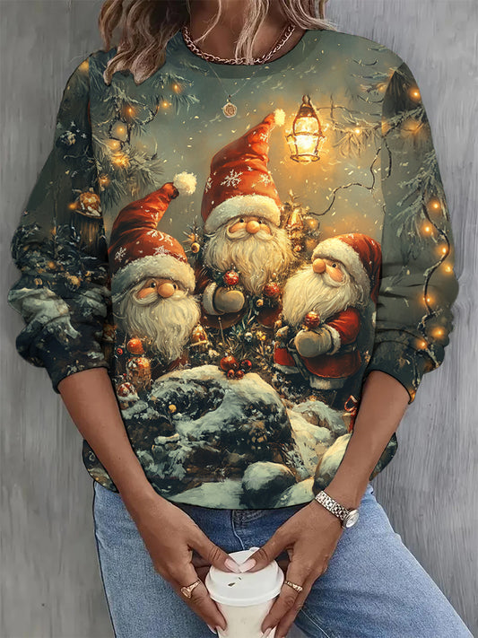 Women's Fashion Elegant Christmas Art Print Round Neck Long Sleeve Sweatshirt