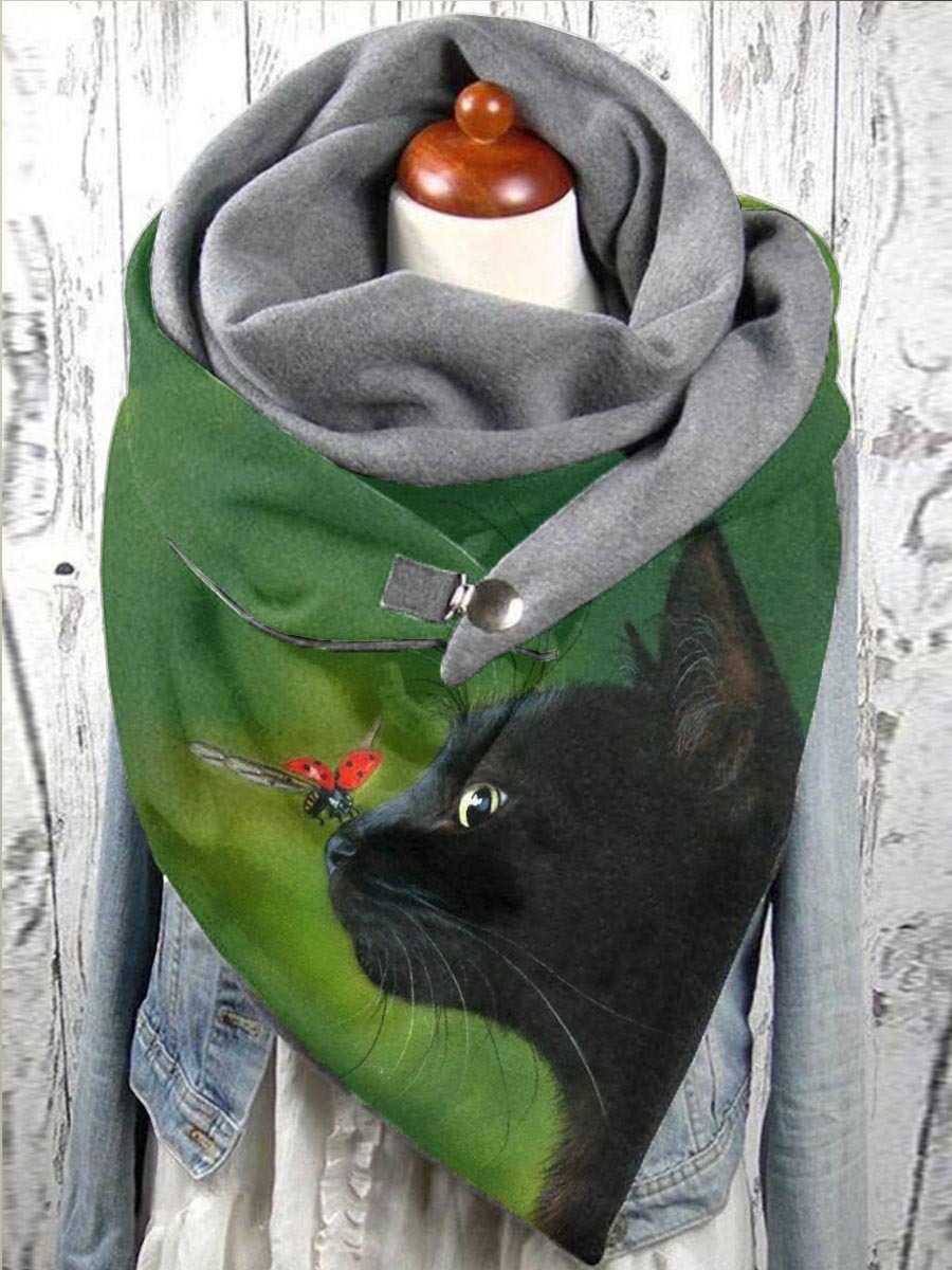 Women's Cat Print Casual Warm Scarf