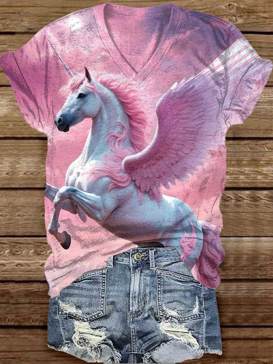 Unisex Unicorn Graphic Casual V-Neck Short Sleeve T-Shirt