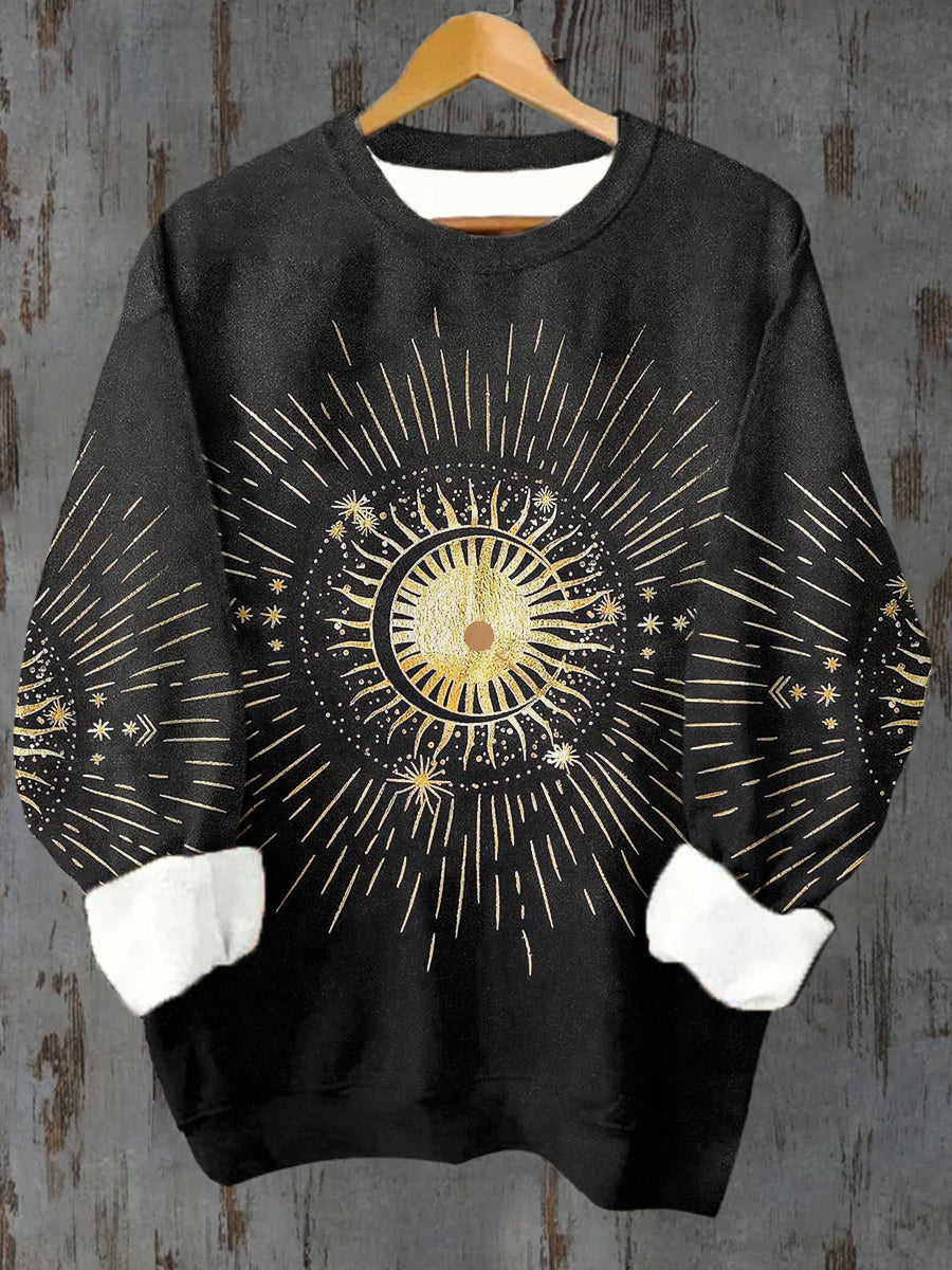 Unisex Tarot Sun and Moon Pattern Casual Round Neck Long Sleeve Sweatshirt