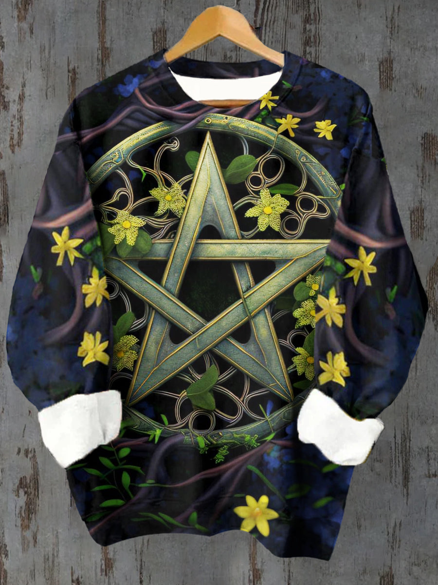 Unisex Tarot Pentagram Pattern Casual Round Neck Long Sleeve Sweatshirt