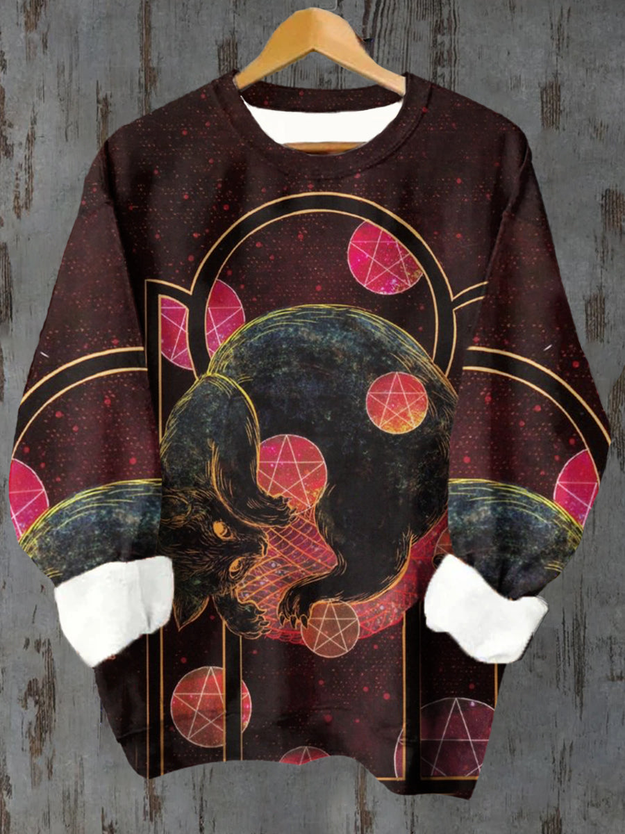 Unisex Tarot Cat Pattern Casual Crew Neck Long Sleeve Sweatshirt